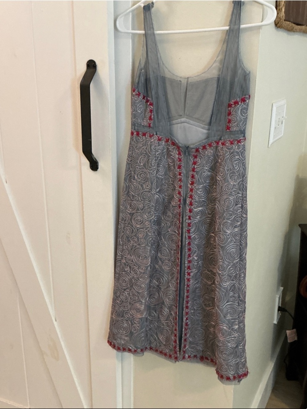 BCBGMaxAzria Gray Midi Dress with Red Trim